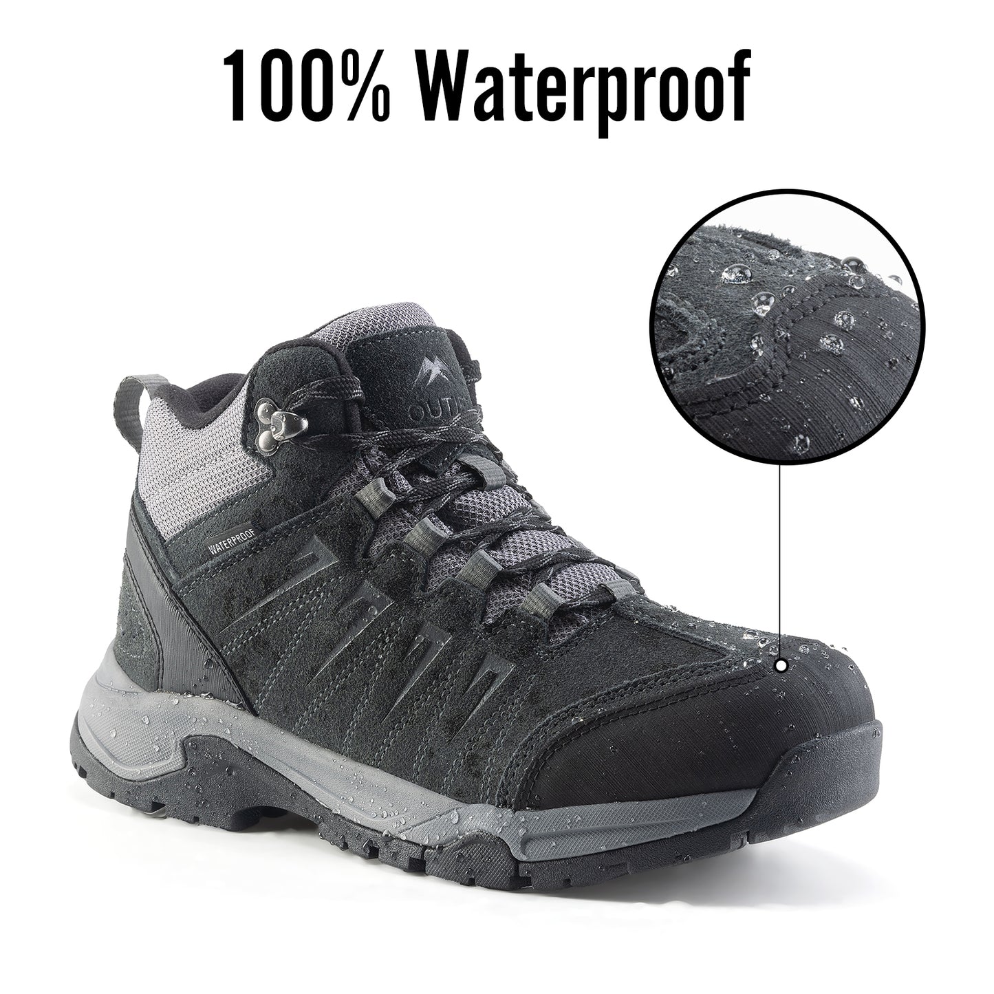 Men's Waterproof Hiking Boots Lightweight Comfortable Leather Mid Ankle Outdoor Trekking Boot